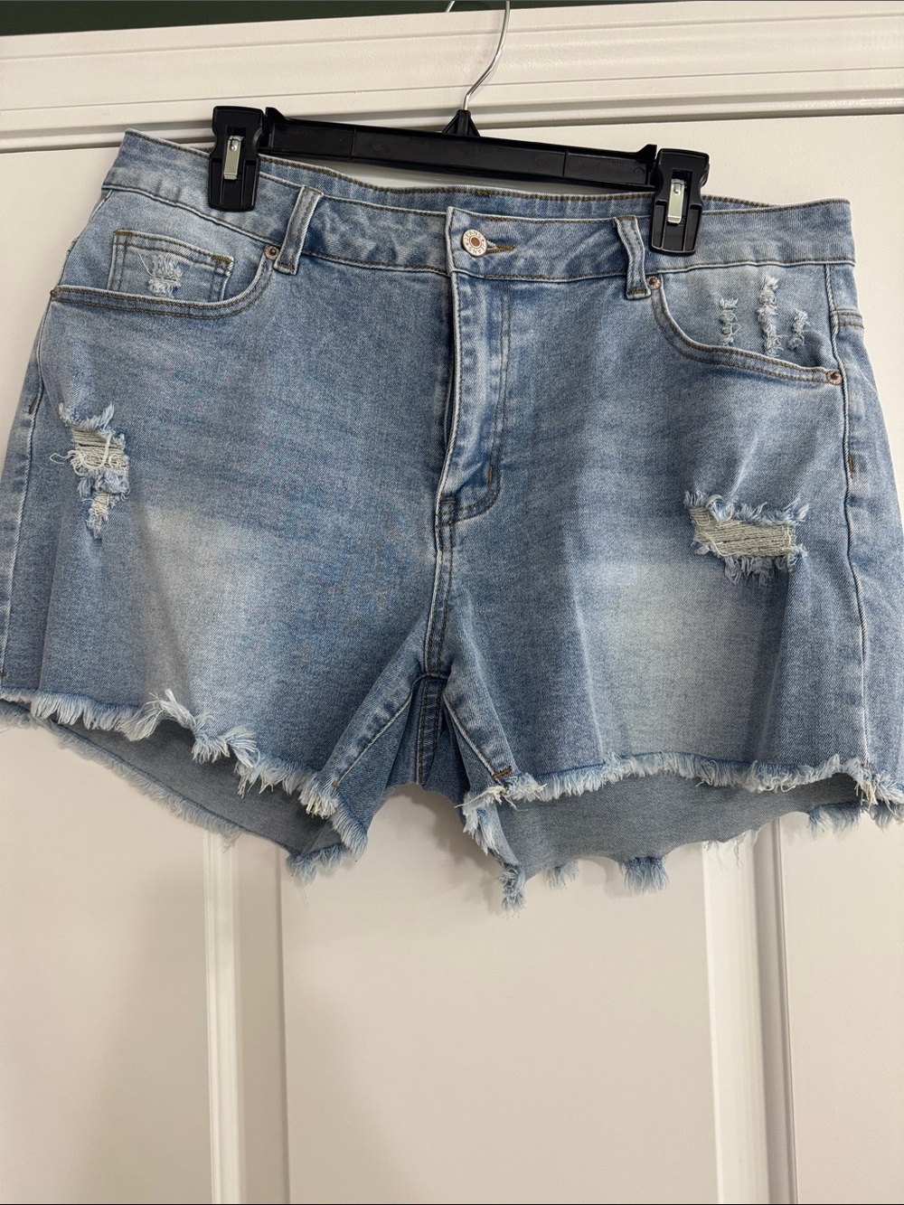 Stretchy Distressed Light Wash Denim Shorts - Women